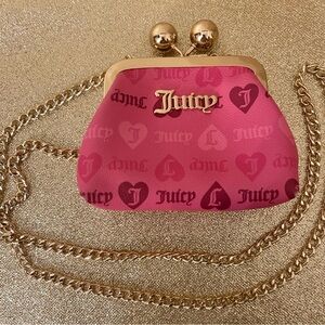 Juicy Couture Pink Girls Just Wanna Have Fun Kisslock Coin Purse with Chain
